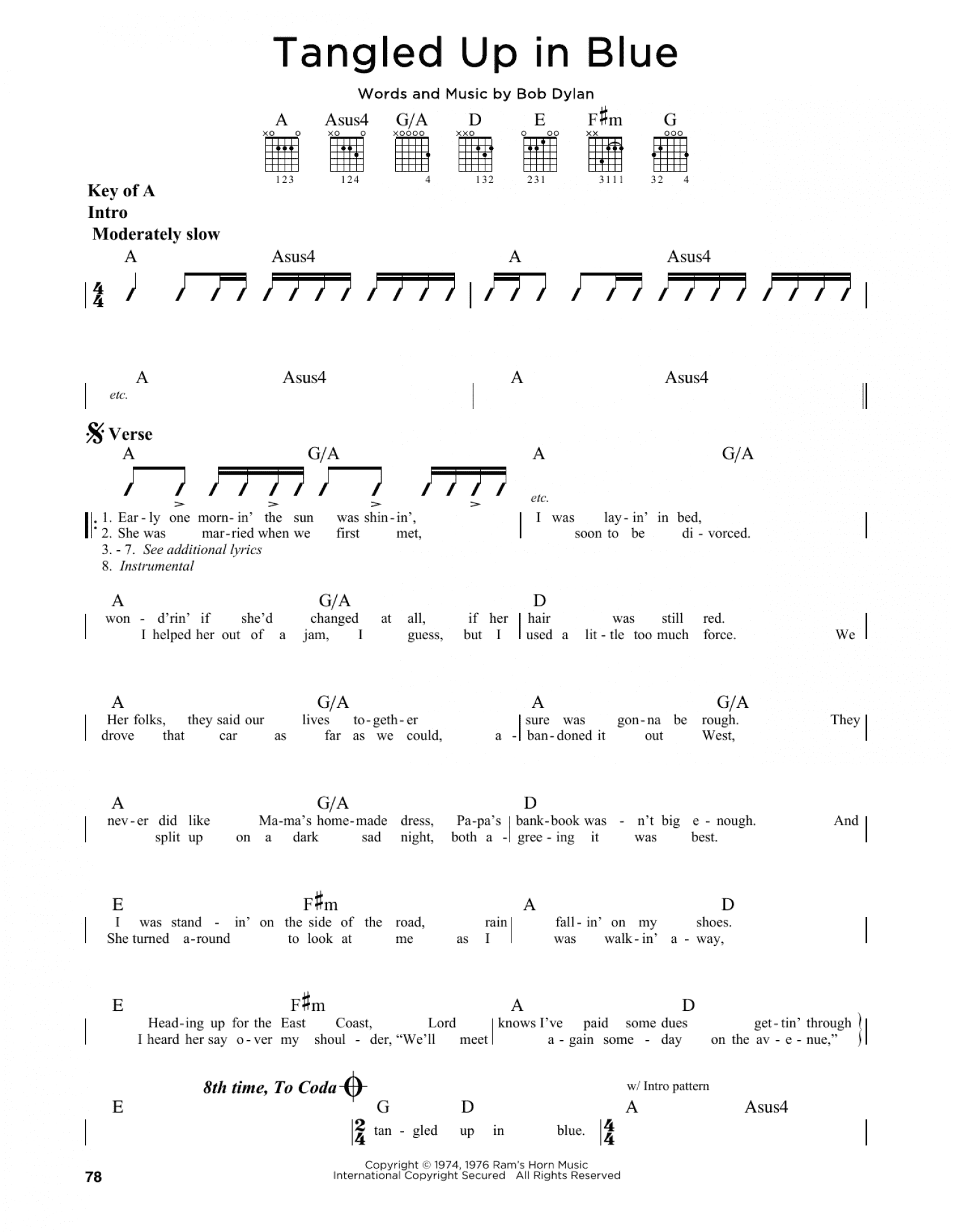 Tangled Up In Blue (Guitar Lead Sheet)