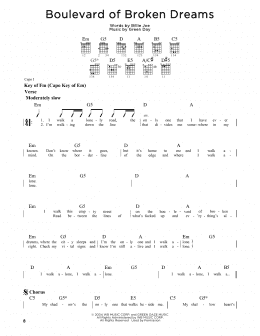 page one of Boulevard Of Broken Dreams (Guitar Lead Sheet)
