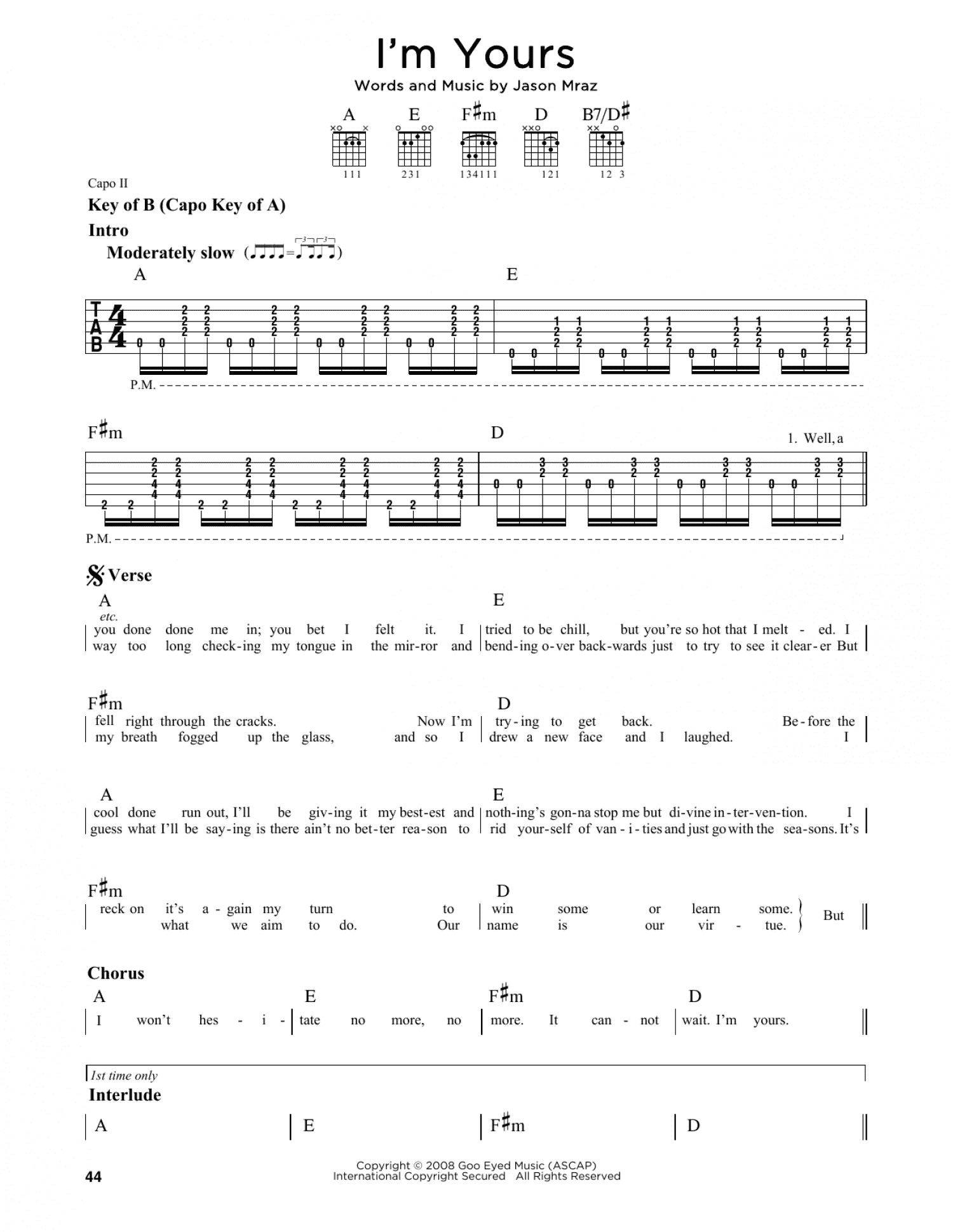 I'm Yours (Guitar Lead Sheet)