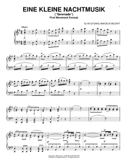 page one of Eine Kleine Nachtmusik ("Serenade"), First Movement Excerpt (Piano Solo)