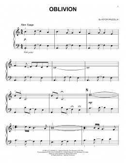 page one of Oblivion (Easy Piano)