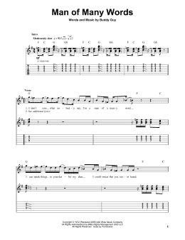 page one of Man Of Many Words (Guitar Tab (Single Guitar))