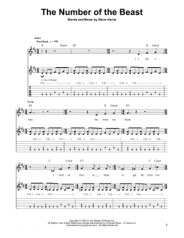 page one of The Number Of The Beast (Guitar Tab (Single Guitar))