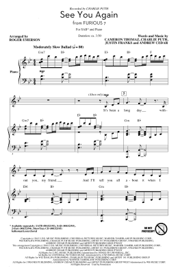 page one of See You Again (feat. Charlie Puth) (arr. Roger Emerson) (SAB Choir)