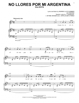 page one of No Llores Por Mi Argentia (Piano & Vocal)