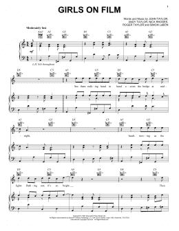 page one of Girls On Film (Piano, Vocal & Guitar Chords (Right-Hand Melody))