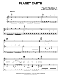 page one of Planet Earth (Piano, Vocal & Guitar Chords (Right-Hand Melody))