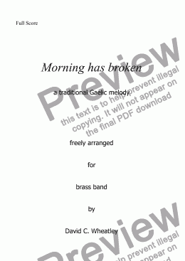 page one of Morning has broken for Brass Band by David Wheatley