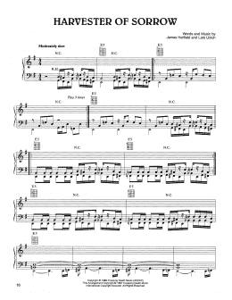page one of Harvester Of Sorrow (Piano, Vocal & Guitar Chords (Right-Hand Melody))