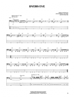 page one of Dyers Eve (Bass Guitar Tab)