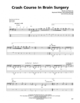 page one of Crash Course In Brain Surgery (Bass Guitar Tab)