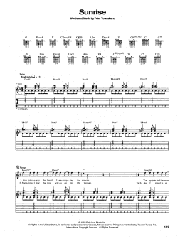 page one of Sunrise (Guitar Tab)