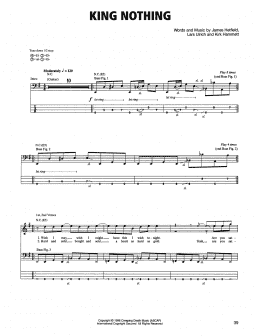 page one of King Nothing (Bass Guitar Tab)