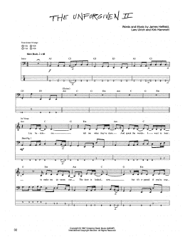 page one of The Unforgiven II (Bass Guitar Tab)