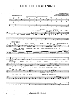 page one of Ride The Lightning (Bass Guitar Tab)