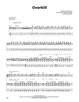 page one of Overkill (Bass Guitar Tab)