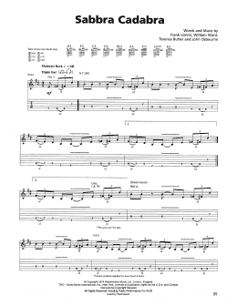 page one of Sabbra Cadabra (Guitar Tab)