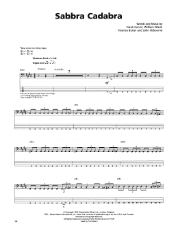 page one of Sabbra Cadabra (Bass Guitar Tab)