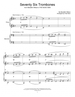 page one of Seventy Six Trombones (Piano Duet)