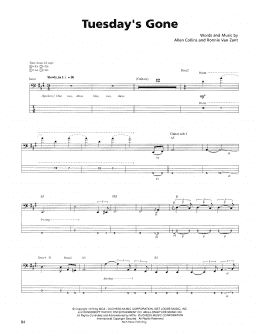 page one of Tuesday's Gone (Bass Guitar Tab)
