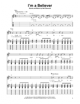 page one of I'm A Believer (Easy Guitar Tab)