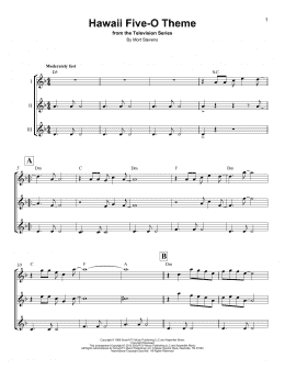 page one of Hawaii Five-O Theme (Ukulele Ensemble)