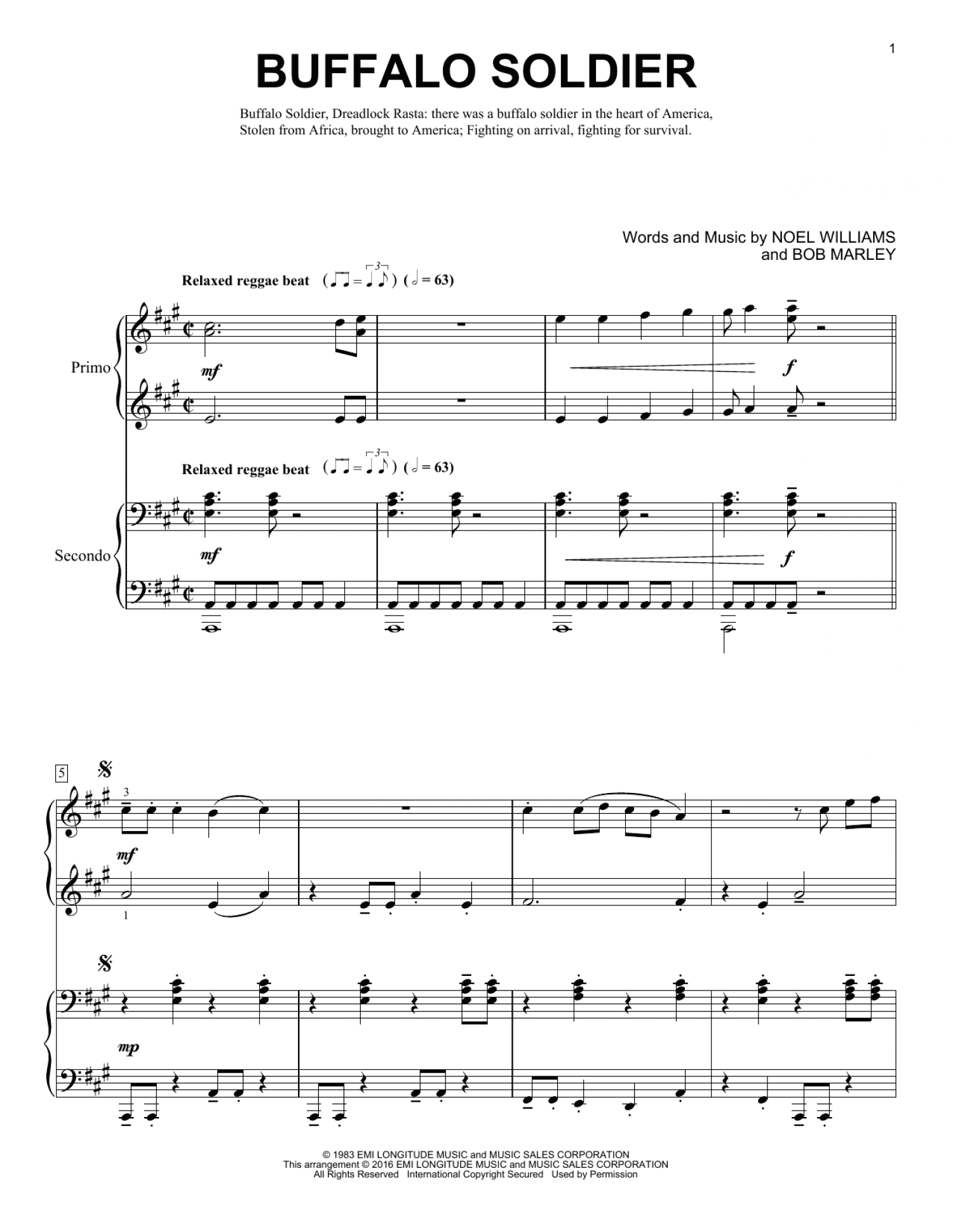 Buffalo Soldier (Piano Duet)