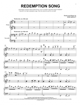 page one of Redemption Song (Piano Duet)