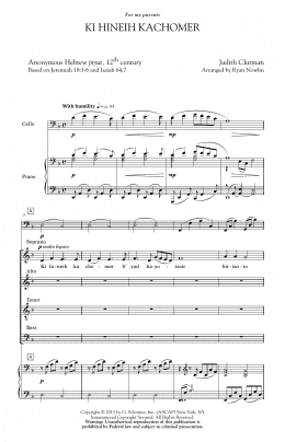 page one of Ki Hineih Kachomer (SATB Choir)