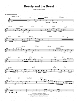 page one of Beauty And The Beast (Soprano Sax Transcription)