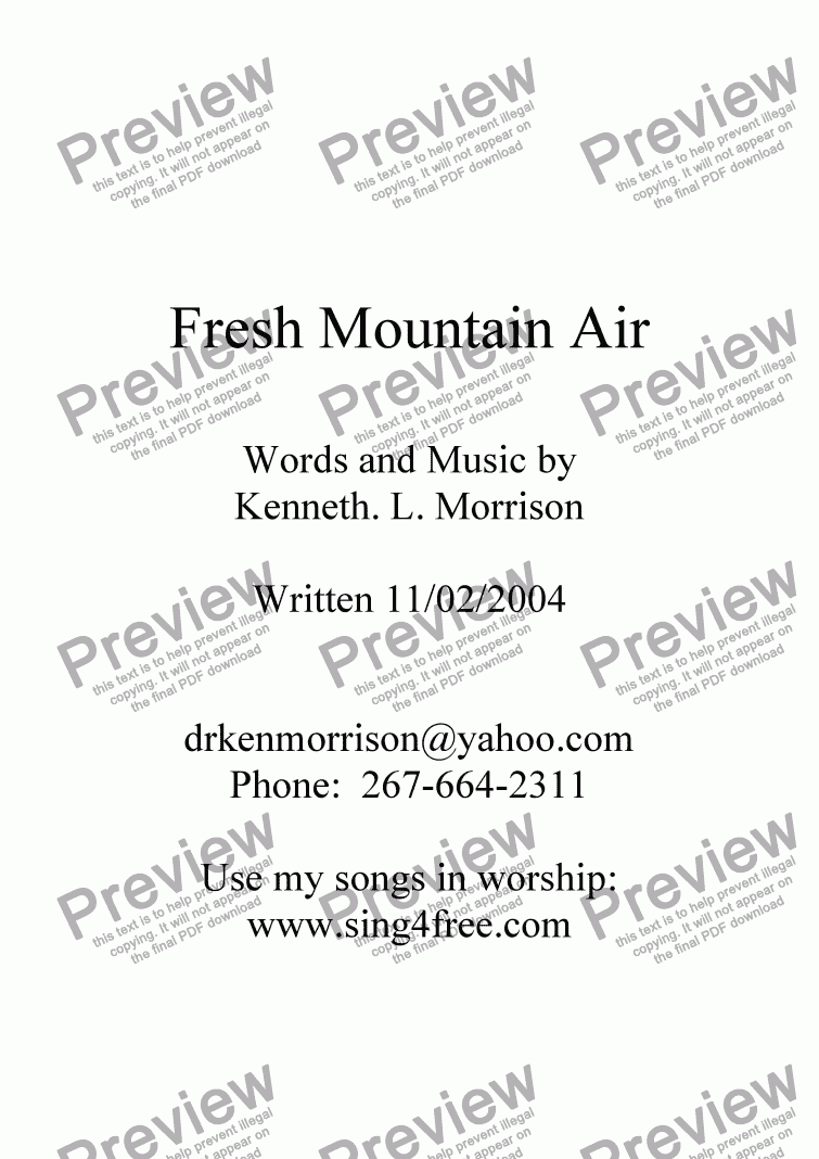 page one of Fresh Mountain Air - CV SAA