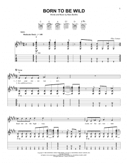 page one of Born To Be Wild (Easy Guitar Tab)