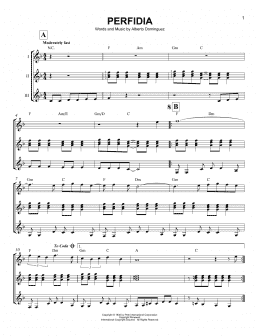 page one of Perfidia (Guitar Ensemble)