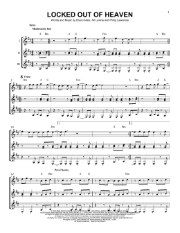 page one of Locked Out Of Heaven (Guitar Ensemble)