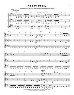 page one of Crazy Train (Guitar Ensemble)