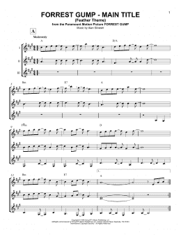 page one of Forrest Gump - Main Title (Feather Theme) (Guitar Ensemble)