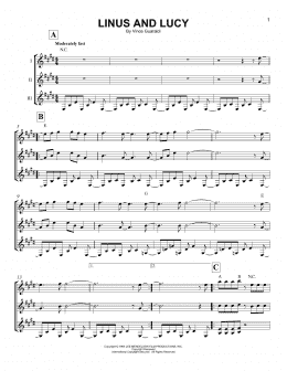 page one of Linus And Lucy (Guitar Ensemble)