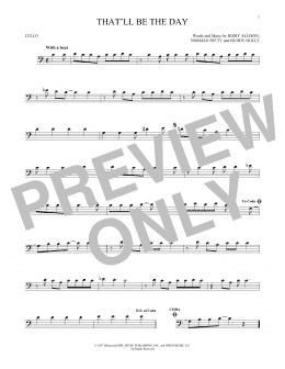 page one of That'll Be The Day (Cello Solo)