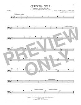 page one of Que Sera, Sera (Whatever Will Be, Will Be) (Cello Solo)