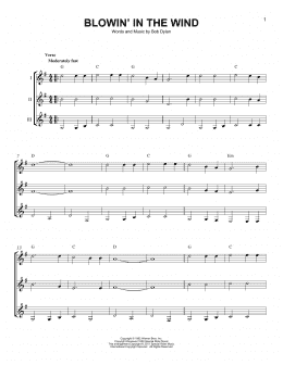 page one of Blowin' In The Wind (Guitar Ensemble)