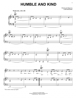 page one of Humble And Kind (Piano, Vocal & Guitar Chords (Right-Hand Melody))