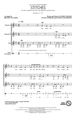 page one of Stitches (arr. Brandy Kay Riha) (SSA Choir)