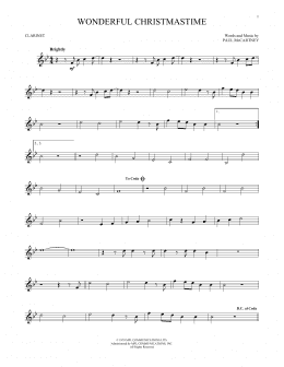 page one of Wonderful Christmastime (Clarinet Solo)