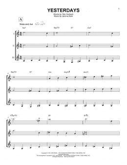 page one of Yesterdays (Guitar Ensemble)