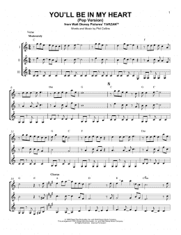 page one of You'll Be In My Heart (Pop Version) (from Tarzan) (Guitar Ensemble)