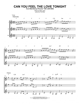 page one of Can You Feel The Love Tonight (from The Lion King) (Guitar Ensemble)