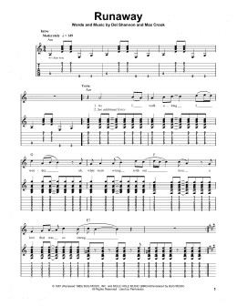 page one of Runaway (Easy Guitar Tab)