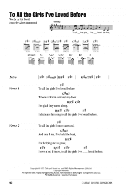 page one of To All The Girls I've Loved Before (Guitar Chords/Lyrics)