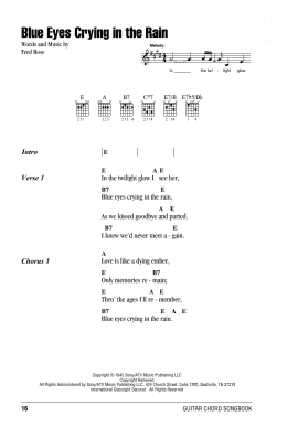 page one of Blue Eyes Crying In The Rain (Guitar Chords/Lyrics)