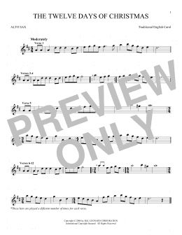 page one of The Twelve Days Of Christmas (Alto Sax Solo)